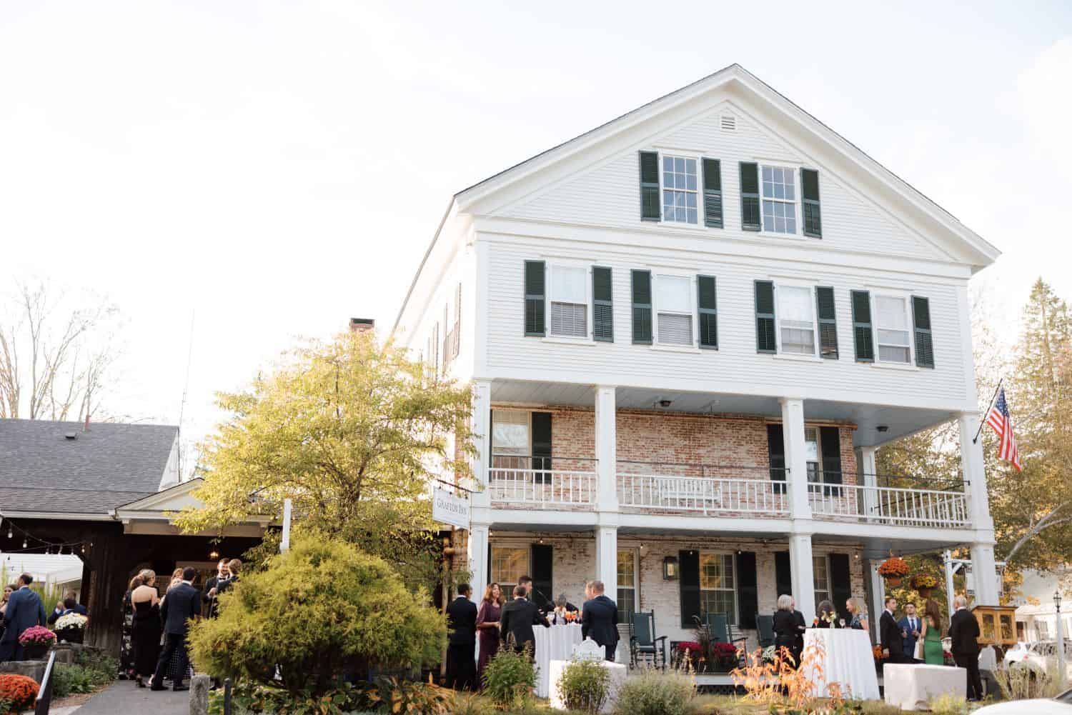 Wedding celebration at The Jackson in Vermont with guests and scenic backdrop.